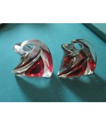 Val St Lambert France Signed Free Form Crystal Clear To Red Pair Candle ... - $2,334.95 MXN