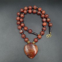 N28 Antique Himalayan Tibetan Agate Beads Dragon Skin Carnelian beads Necklace - £96.80 GBP