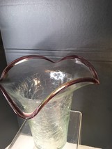 Vintage BLENKO Art Glass 12&quot; Tall Vase Clear Crackle With Amethyst Edge - £41.30 GBP