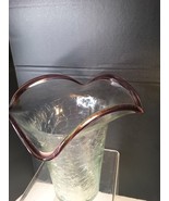 Vintage BLENKO Art Glass 12" Tall Vase Clear Crackle With Amethyst Edge - $52.49