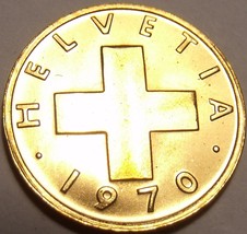 Gem Uncirculated Switzerland 1970 1 Rappen~Cross~Excellent Coin - £2.62 GBP