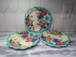 set of 3 Pioneer Woman Delaney Teal 10.7 inch dinner plates - $12.86