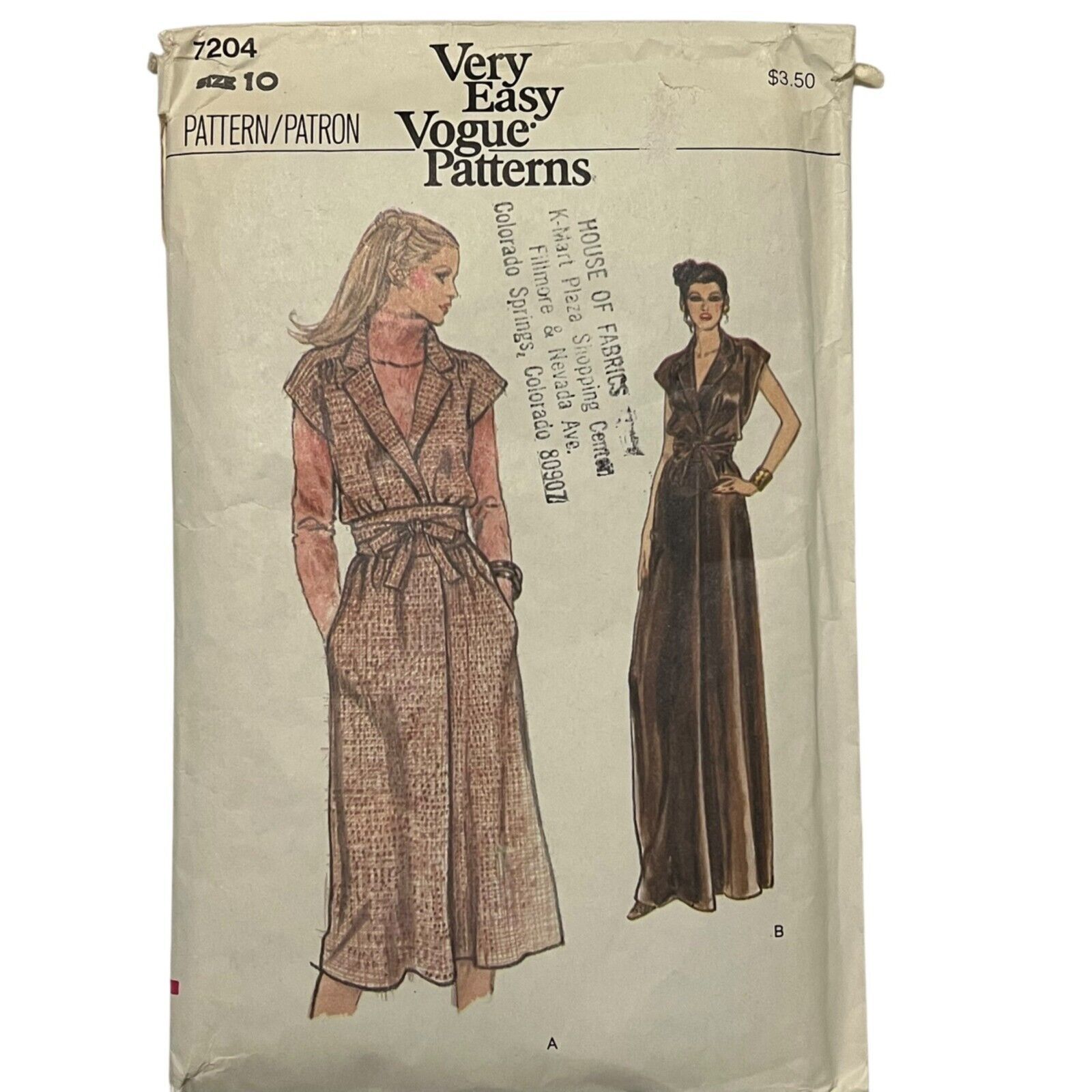 Vogue 7204 Vintage Sewing Pattern For Misses Dress &amp; Belt Size 10 - $4.80