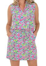 NWT Ladies IBKUL Rachel Hot Pink Multi Sleeveless Drawstring Golf Dress XS S M L image 2