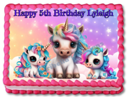 Baby Unicorn Image Happy Birthday Party Image Edible Cake topper Frosting Sheet - £12.11 GBP+