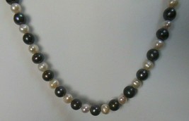 Long Black &amp; White Baroque Pearl Necklace 24&quot; long - £35.04 GBP