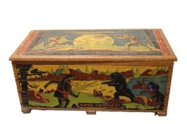 Rare Davy Crockett Child&#39;s Wooden Toy Box / Chest / Trunk ~ 30” x 14.5” ... - £344.43 GBP