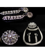 Vintage Rhinestone parure - deco silver necklace - 14&quot; choker - 2&quot; chand... - $135.00