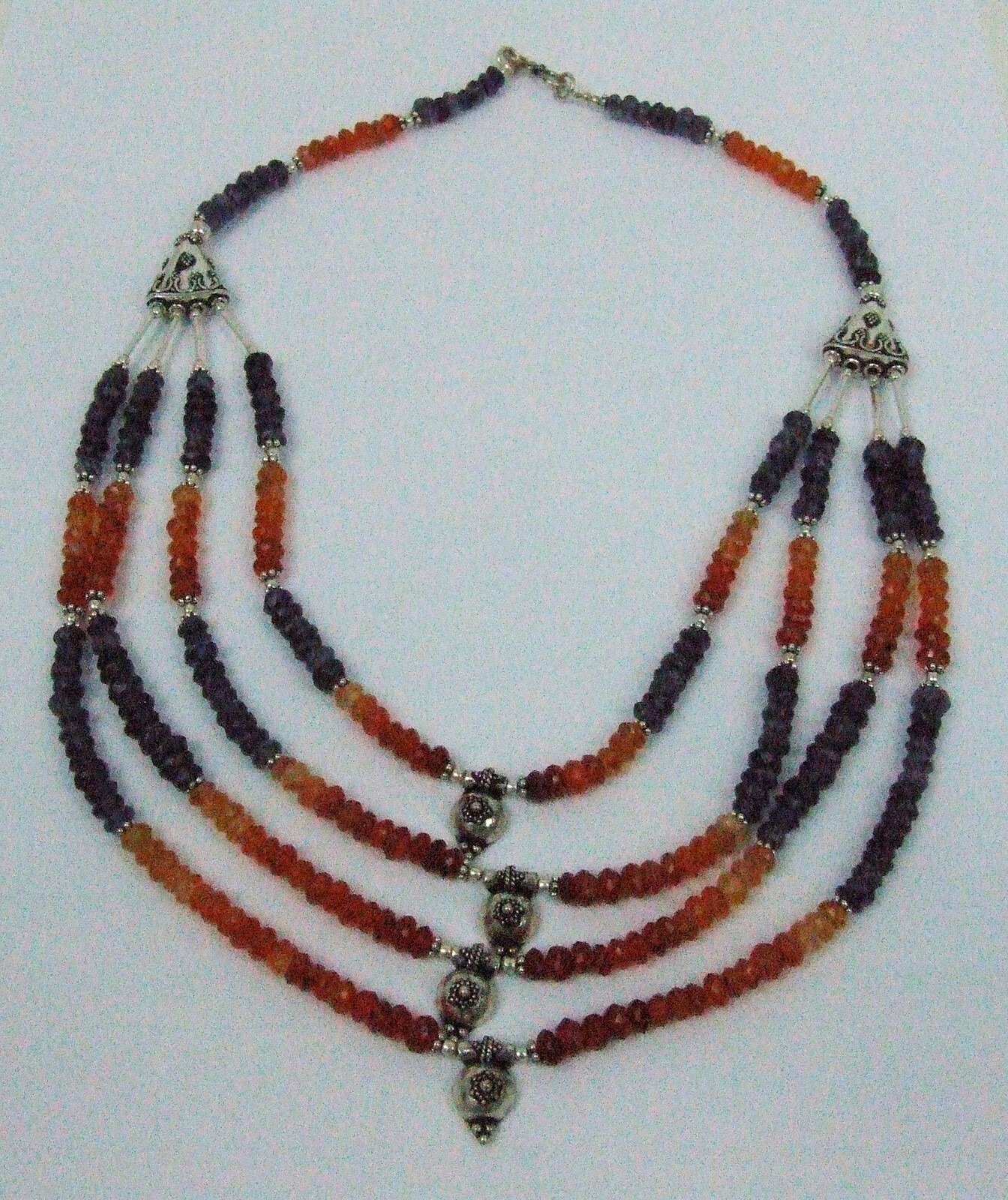 Necklace5 Mit Edelsteine Und Aufwendig Silber Führung, Dunkel Ametyst Bernstein Item image 3
