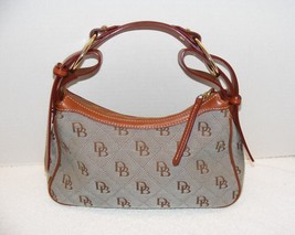 DOONEY &amp; BOURKE GRAY &amp; BROWN CANVAS MEDIUM SIGNATURE HOBO HANDBAG GUC - £79.11 GBP