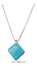 Necklace Sterling Silver 16&quot;-18&quot; Adj Turquoise Bright Aqua Blue Square Sea Glass - £72.89 GBP+