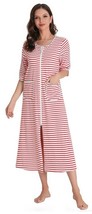 RH Women Zipper Robe Loungewear Striped 3/4 Nightgown Pockets Housecoat RHW2899 - £22.92 GBP