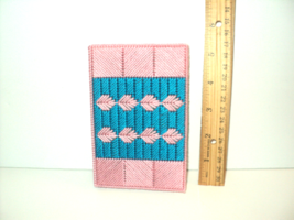 Needlepoint Handmade Memo Book Cover Pink and Blue 5 3/8&quot; x 3 1/2&quot; Vinta... - £10.73 GBP