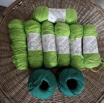 Lot of 9 Mixed Vintage Imported Cotton &amp; Cotton Rayon yarn - Lime &amp; Fir Green - $19.79