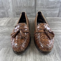 COLE HAAN Shoes Mens 10M Dress Brown Woven Leather Italian Tassel Loafers - $18.58