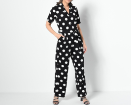 Studio Park x Leah Williams Regular Polka Dot Knit Jumpsuit Black, X-Small - £19.42 GBP