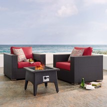 Convene 3 Piece Set Outdoor Patio with Fire Pit Espresso Red EEI-3727-EXP-RED-SE - £1,326.65 GBP