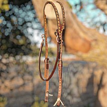 Vintage Buckstitched Dark Oil Leather Shaped One Ear Western Headstall - $119.99