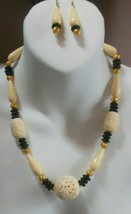 Vintage Carved Plastic &amp; Glass Bead Necklace &amp; Earring Set - £58.48 GBP