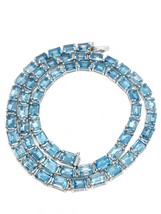 Swiss Blue Topaz Tennis Necklace Emerald Cut Blue Topaz Necklace Swiss T... - $509.84