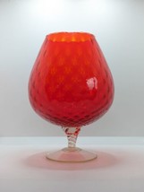 Italian Empoli Glass Brandy Glass Vase in Red &amp; Amber, Optical, Vintage - £22.87 GBP
