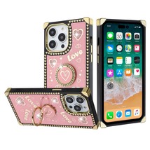 Square Hearts Bling Glitter Love Design Ring Stand Case HOT PINK For iPhone 11 - £6.74 GBP