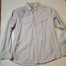 Sonoma  Large White Plaid Design Pearl Snap Mens Embroidered Western roc... - $16.82