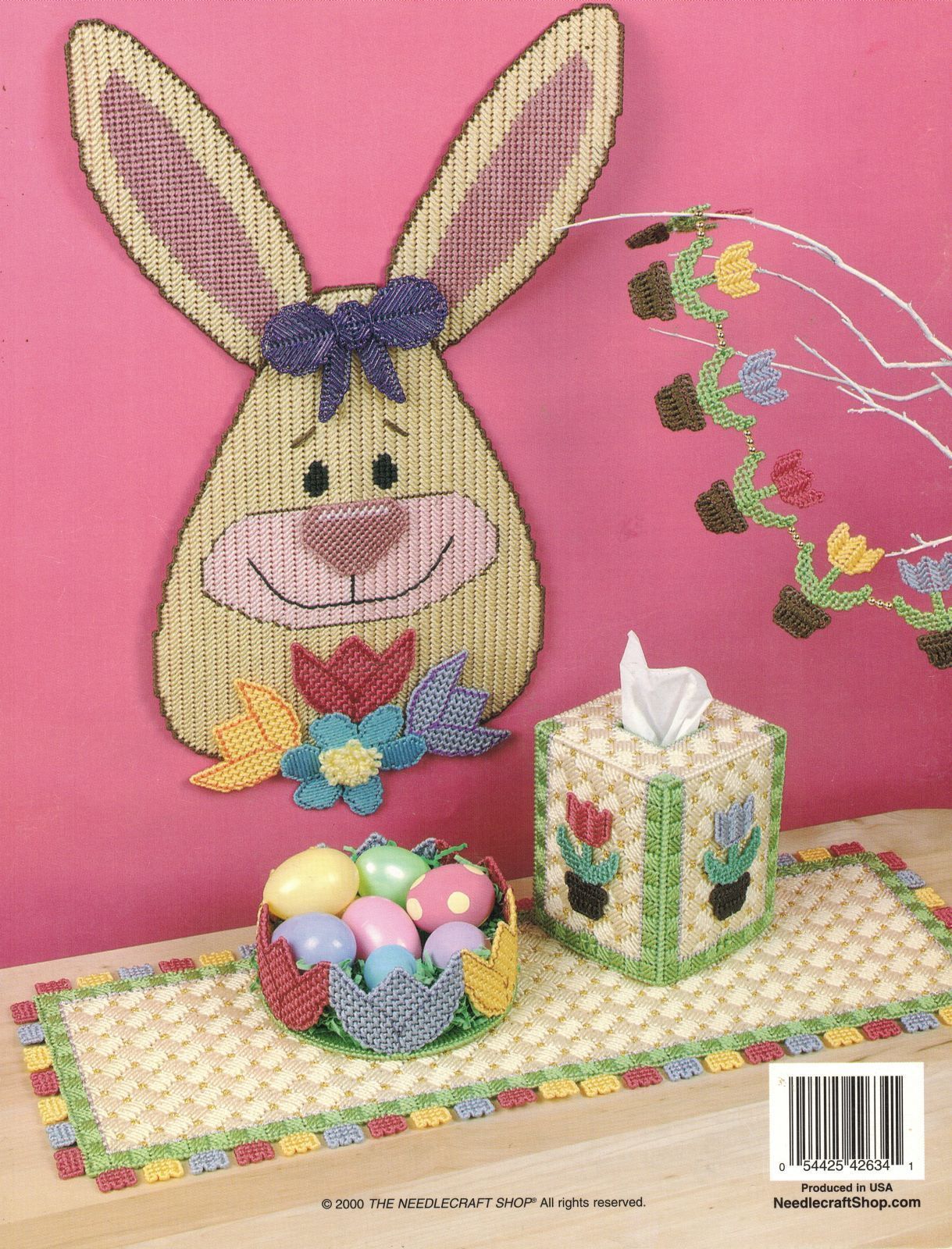 Plastic Canvas Easter Bunny Door Decor Tissue Cover Garland Place Mat Patterns - $12.99
