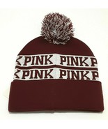 VS PINK Victoria's Secret Winter Hat Knit Cap Beanie Pom White Red Maroon NWT - $10.84