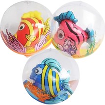 3D Fish Beach Balls For Kids, Set Of 3, Clear Balls With Colorful Fish Inside, I - £24.20 GBP