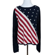 Norton Studio Sweater Women Large Patriotic Blue Red White Stars Stripe ... - £23.58 GBP