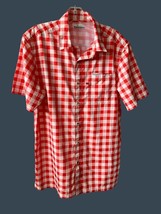 Columbia Mens Pfg Red White Button Up Spf Protection Vented Shirt Euc S - £18.04 GBP