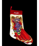 Vintage Christmas Stocking Embroidered Needlepoint Tapestry Angel Jennifer - €39,80 EUR