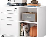 Devaise 3-Drawer Wood File Cabinet In White, Movable Lateral Filing Cabi... - $129.94