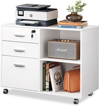 Devaise 3-Drawer Wood File Cabinet In White, Movable Lateral Filing Cabi... - $129.94