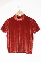 Madewell XXS Rust Orange Velvet Short Sleeve Mock Neck Top H2606 - £19.74 GBP