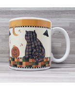 Sakura 2001 Debbie Mumm Halloween Plaid Cat 10 oz. Ceramic Coffee Mug Cup - $15.27