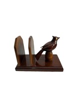 Vintage Dark Wood Napkin Letter Holder Carved Bird Cardinal Unique Felt ... - $31.68