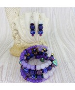 Purple Wrap Stack Bracelet Swarovski Crystal Earring Set Electroplated L... - £31.44 GBP