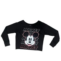 Disney Mickey Mouse Screen Print Black Cropped Scoop Neck Long Sleeve Te... - $19.24