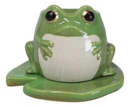 Whimsical Green Toad Frog On Lily Pad Ceramic Essential Oil Warmer Candl... - £17.01 GBP