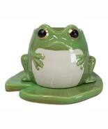 Whimsical Green Toad Frog On Lily Pad Ceramic Essential Oil Warmer Candl... - $29.94 CAD