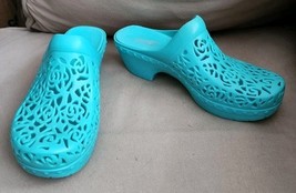 Dansko Womens Pippa Turquoise Laser Cut Floral Rubber Molded Clogs Mules... - $40.00