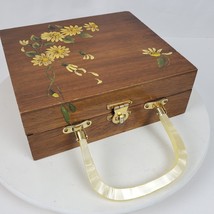 Vintage Hand Painted Wood Box Purse Inside Lined 10x9x3.5 Inch w/ Handle - $82.28