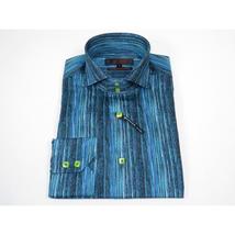 Men's Axxess Turkey Shirt 100% Egyptian Cotton High Collar 224-21 Teal Fancy image 5