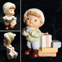 Vintage Homco Little Boy Pulling a Sleigh with Presents Christmas - £7.81 GBP