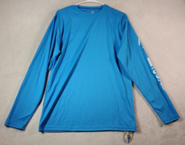 Fishing Shirt Mens Medium Blue 100% Polyester Long Sleeve Boat Performance - $16.24