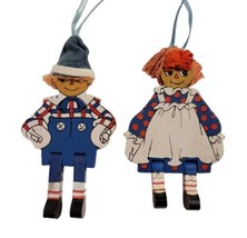 Vtg 1989 Pair Kurt Adler Raggedy Ann &amp; Andy Wooden Jointed Christmas Ornaments - £15.56 GBP