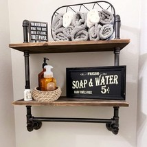 Industrial Pipe Wall Shelf For Bathroom, 2-Tiers Wall Mounted Bathroom Shelves - £78.39 GBP