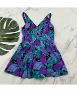 Jantzen Womens Vintage 80s One Piece Swimsuit Size 16 Purple Teal Floral... - $25.73